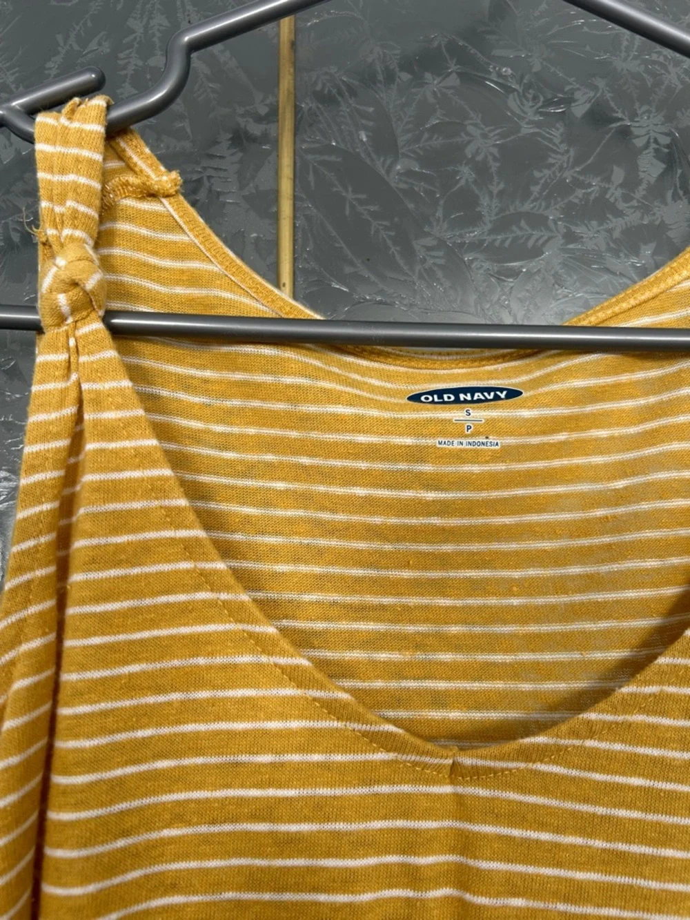 Old Navy Mustard and White Striped Knot-Shoulder Tank Top - Picture 2 of 3
